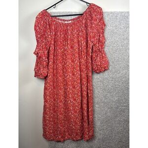 Chaus‎ 1X Women's Red Floral Print Off Shoulder Dress Ruffle Sleeve Mini Dress